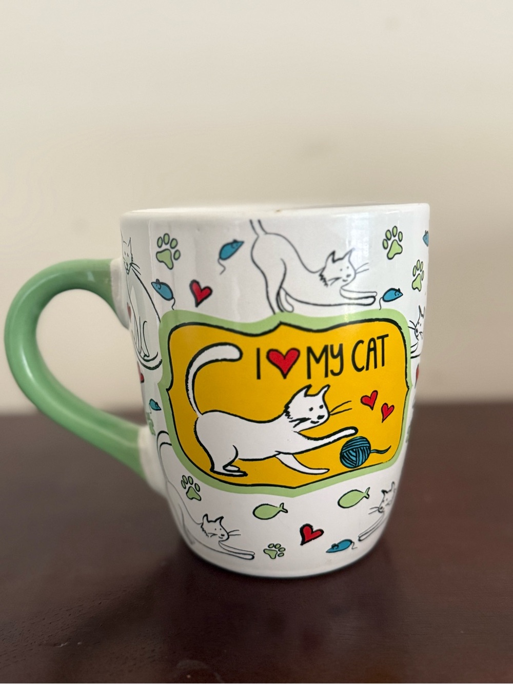 I Love My Cat Ceramic Mug - Green Handle